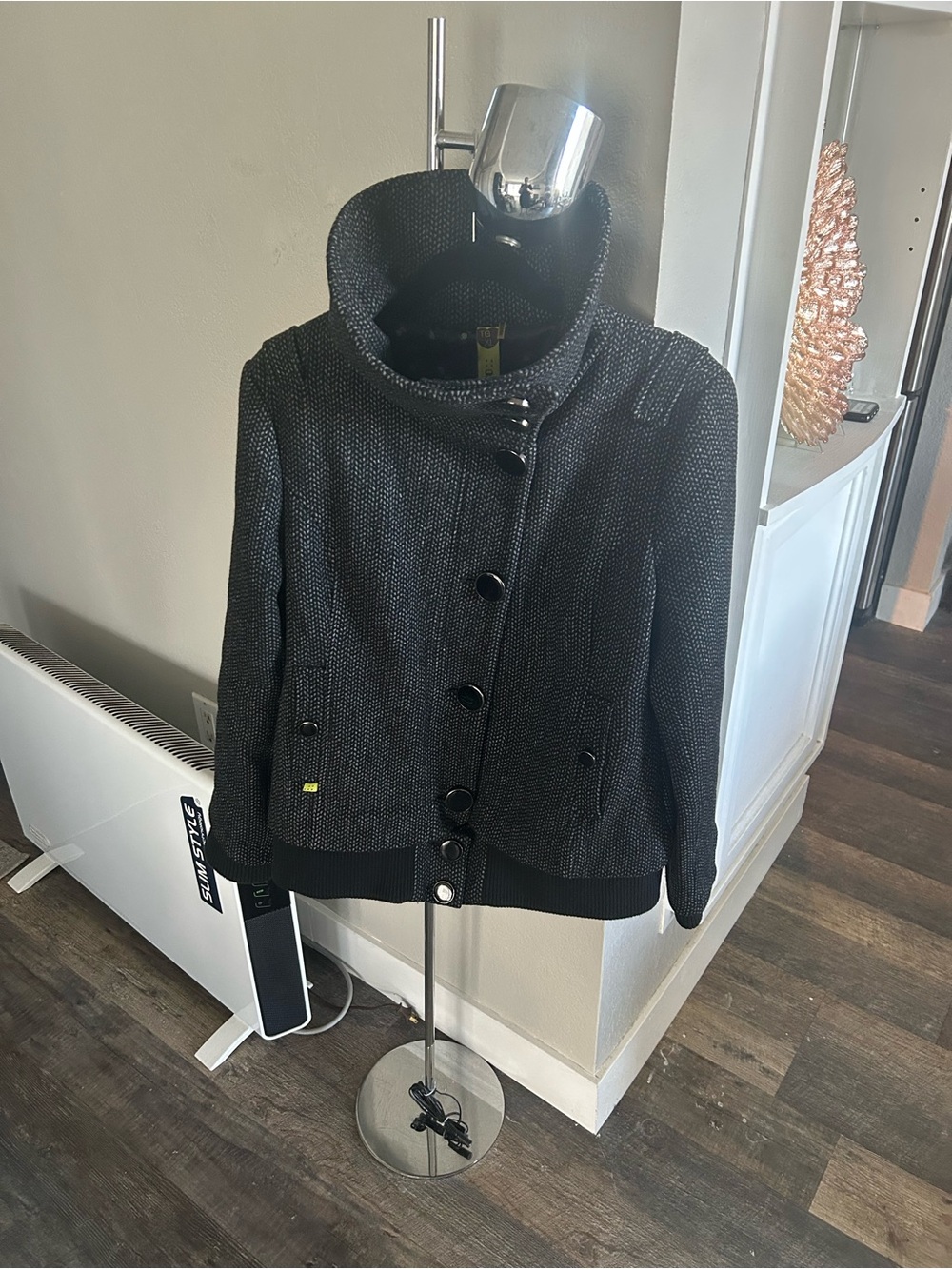 Soia & Kyo Women's Black Textured Bomber-Style Coat with High Collar